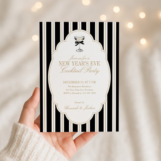 Modern Striped New Year's Eve Party Invitation Kaart