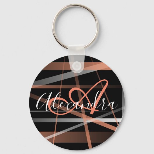 Modern Stripes Abstract Monogram van het Koraal Pa Sleutelhanger (Voorkant)