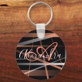 Modern Stripes Abstract Monogram van het Koraal Pa Sleutelhanger (Voorkant)