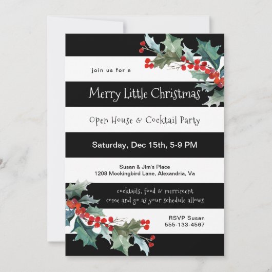 Modern Stripes and Holly Holiday Party Invitation Kaart (Voorkant)