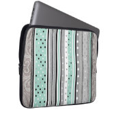 Modern Stripes and Polka Dots Green & Grey Laptop Sleeve (Voorkant Rechts)