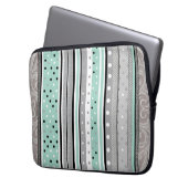 Modern Stripes and Polka Dots Green & Grey Laptop Sleeve (Voorkant Links)