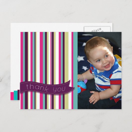 Modern Stripes Baby Dank u Foto Briefkaart (Voorkant / Achterkant)