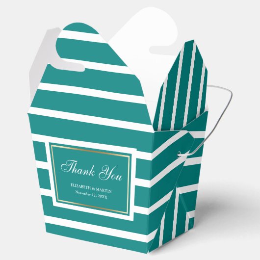 Modern Stripes Blauwgroen Wit Weddenschap Bedankt Bedankdoosjes (Geopend)