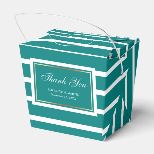 Modern Stripes Blauwgroen Wit Weddenschap Bedankt Bedankdoosjes (Achterkant)