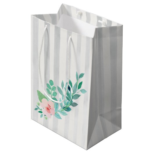 Modern Stripes Bloemen Waterverf Boheemse Bruiloft Medium Cadeauzakje (Voorkant Gekanteld)