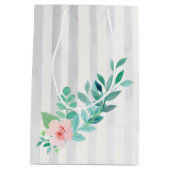 Modern Stripes Bloemen Waterverf Boheemse Bruiloft Medium Cadeauzakje (Achterkant)