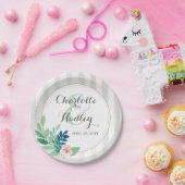 Modern Stripes Bloemen Waterverf Boheemse Bruiloft Papieren Bordje (Feest)