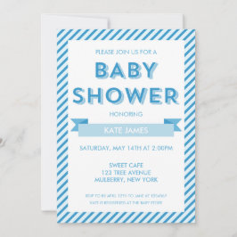 Modern Stripes Blue Baby shower Invitation Kaart