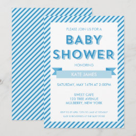 Modern Stripes Blue Baby shower Invitation Kaart