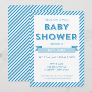 Modern Stripes Blue Baby shower Invitation Kaart