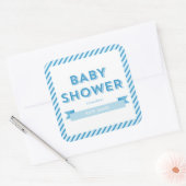 Modern Stripes Blue Baby shower Vierkante Sticker (Envelop)