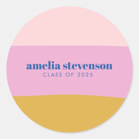 Modern Stripes Blue Yellow Custom Afstuderen Ronde Sticker (Voorkant)