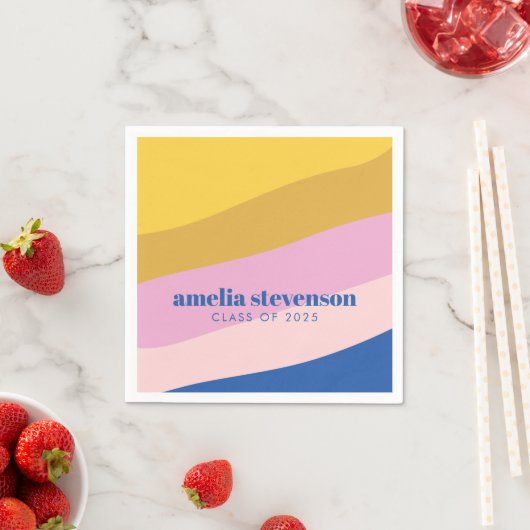 Modern Stripes Blue Yellow Custom Afstuderen Servet (Insitu)