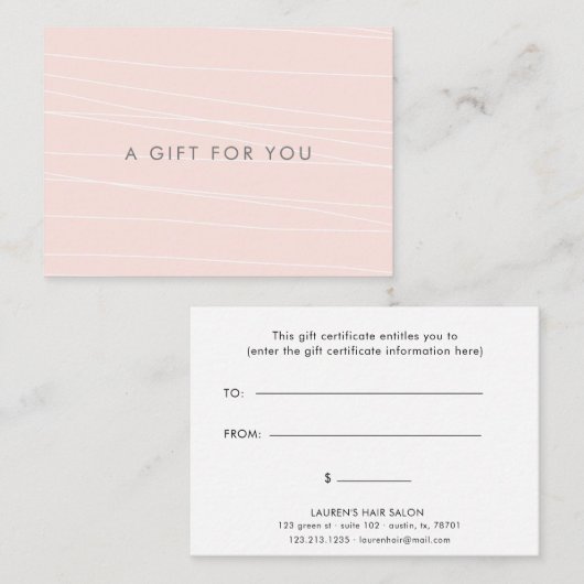 Modern Stripes Blush Roze Cadeaubon Visitekaartje (Voorkant / Achterkant)