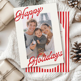 Modern Stripes Bright Red Minimalist Happy  Feestdagenkaart