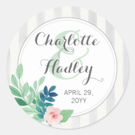 Modern Stripes Bruiloft Waterverf Bohemian Custom Ronde Sticker