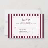 Modern Stripes Burgundy Wedding RSVP Kaartje (Voorkant)