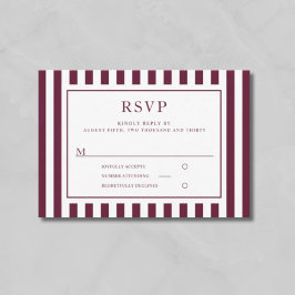 Modern Stripes Burgundy Wedding RSVP Kaartje