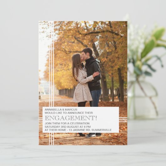 Modern Stripes Engagement Party - Fotouitnodiging Kaart (Staand voorkant)