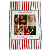 Modern Stripes family Photo merry Christmas Medium Cadeauzakje (Achterkant)