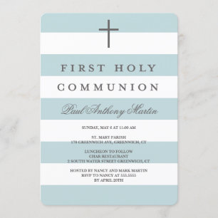 Modern Stripes First Community Invitation Blue Kaart