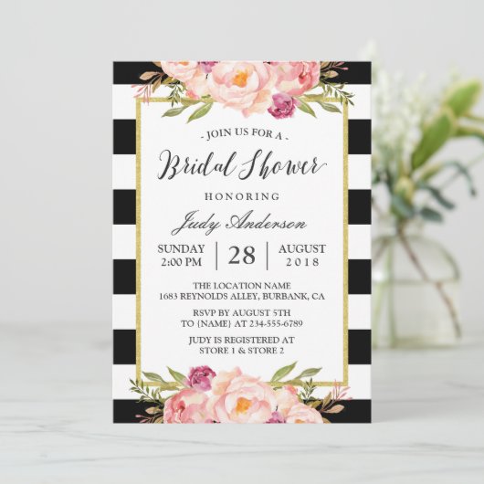 Modern Stripes Floral Decor Wedding Vrijgezellenfe Kaart (Staand voorkant)