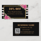 Modern Stripes Floral QR Code Korting Kaart (Voorkant / Achterkant)