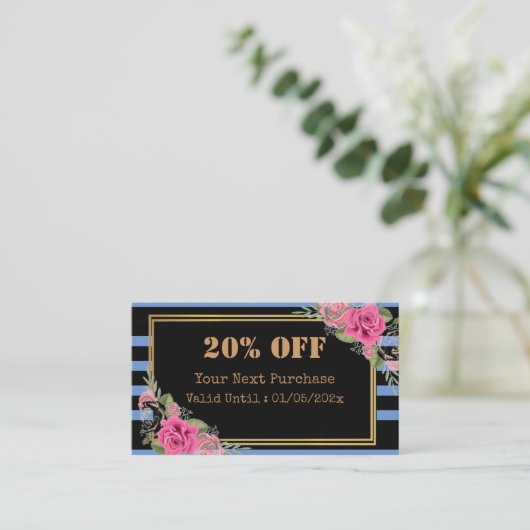 Modern Stripes Floral QR Code Korting Kaart (Staand voorkant)