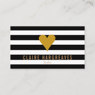 Modern Stripes Gold Heart Professional Visitekaartje