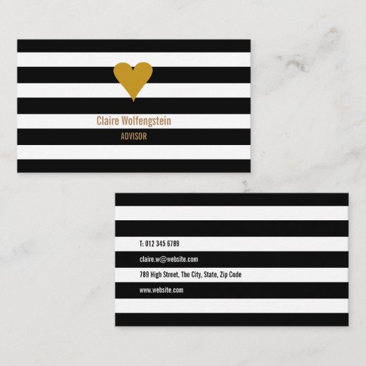 Modern Stripes Gold Heart Professional Visitekaartje (Voorkant / Achterkant)