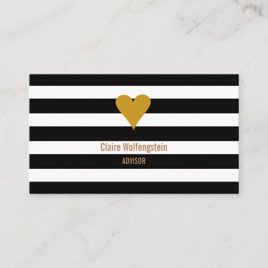 Modern Stripes Gold Heart Professional Visitekaartje (Voorkant)