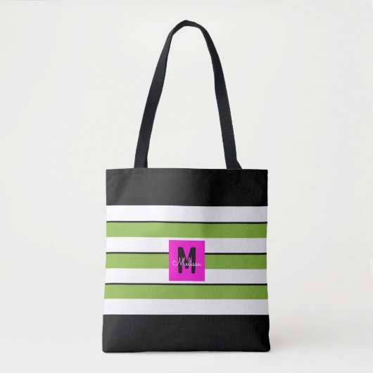 Modern Stripes Monogram Tote Bag (Voorkant)