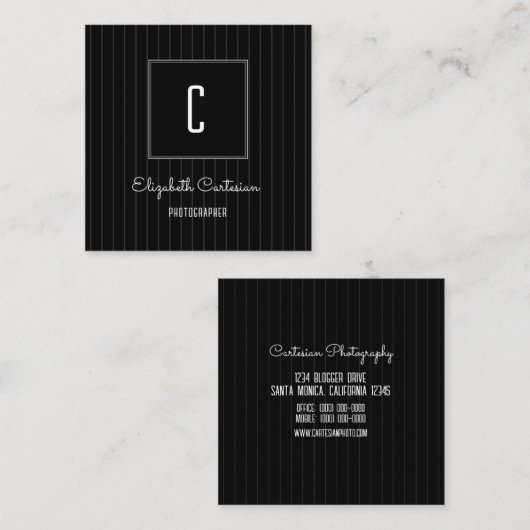 Modern Stripes Monogram | Zwart Visitekaartje Contactkaartje (Voorkant / Achterkant)