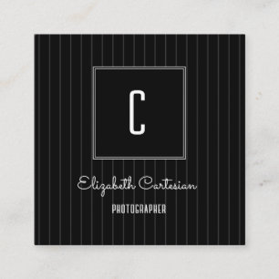 Modern Stripes Monogram   Zwart Visitekaartje Contactkaartje