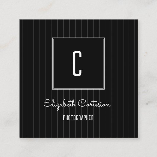 Modern Stripes Monogram | Zwart Visitekaartje Contactkaartje (Voorkant)