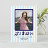 Modern Stripes Navy Blue 2 Foto Afstuderen Aankondiging (Staand voorkant)