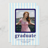 Modern Stripes Navy Blue 2 Foto Afstuderen Aankondiging (Voorkant / Achterkant)