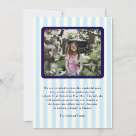 Modern Stripes Navy Blue 2 Foto Afstuderen Aankondiging