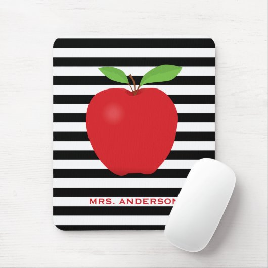 Modern Stripes Red Apple Teacher Muismat (Met muis)