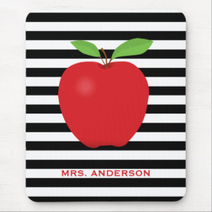 Modern Stripes Red Apple Teacher Muismat