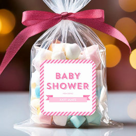Modern Stripes Roze Baby shower Vierkante Sticker