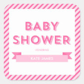 Modern Stripes Roze Baby shower Vierkante Sticker (Voorkant)