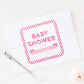 Modern Stripes Roze Baby shower Vierkante Sticker (Envelop)