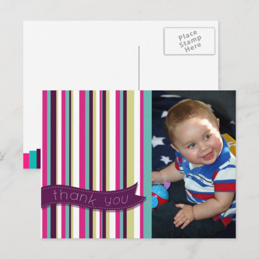 Modern Stripes Teacher Bedankt Foto Briefkaart (Voorkant / Achterkant)