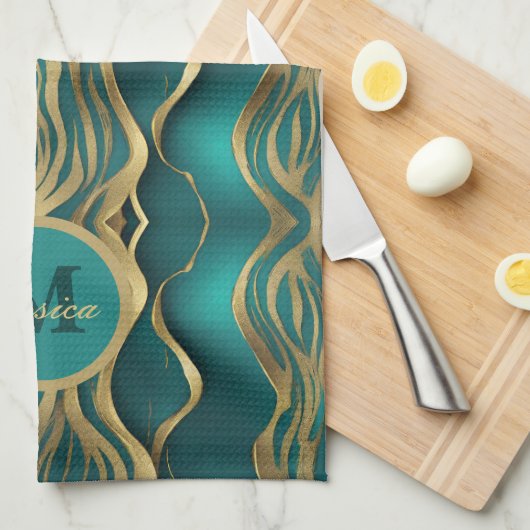 Modern Stripes Turquoise Blauwgroen Blauw Geperson Theedoek (Quarter Fold)