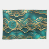 Modern Stripes Turquoise Blauwgroen Blauw Geperson Theedoek (Horizontaal)