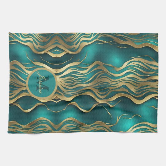 Modern Stripes Turquoise Blauwgroen Blauw Geperson Theedoek (Horizontaal)