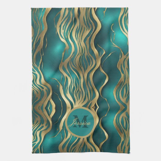 Modern Stripes Turquoise Blauwgroen Blauw Geperson Theedoek (Verticaal)