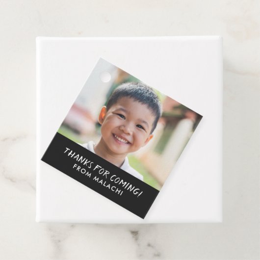 Modern Stripes Verjaardagsfoto Dank u zwart Bedankjes Labels (In situ)